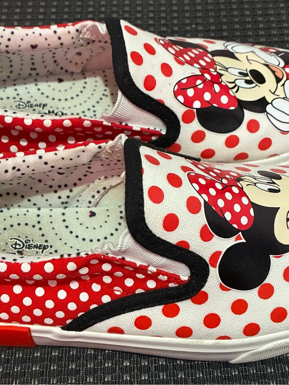 Kids Minnie Mouse Red & White Polka Dot Slip-On Shoes